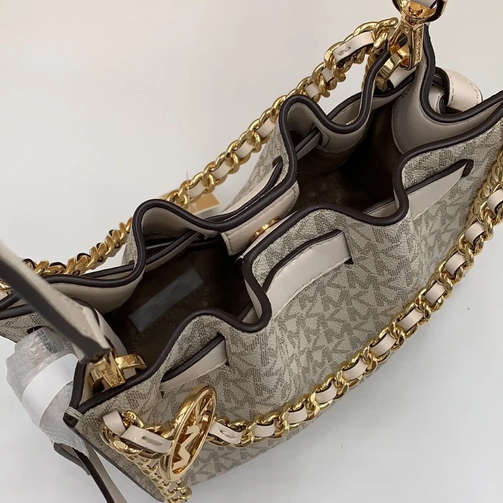 MICHAEL KORS  Mina Small Belted Signature Logo Chain Crossbody LIGHT CREAM MULTI